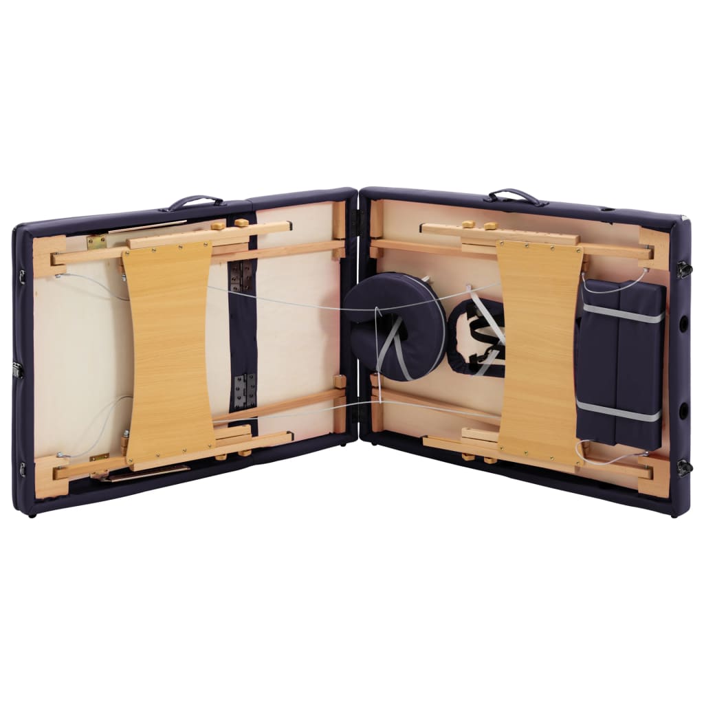 Lettino da Massaggio Pieghevole a 3 Sezioni in Legno Viola 110189