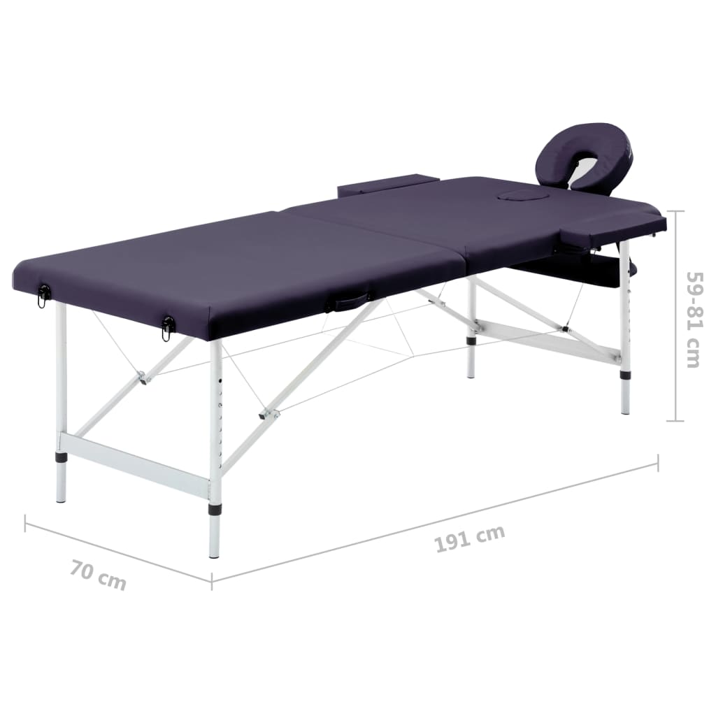 Lettino da massaggio pieghevole lettino da massaggio panca divano terapia cosmetica portatile professionale shiatsu reiki 2 zone alluminio viola 02_0001810