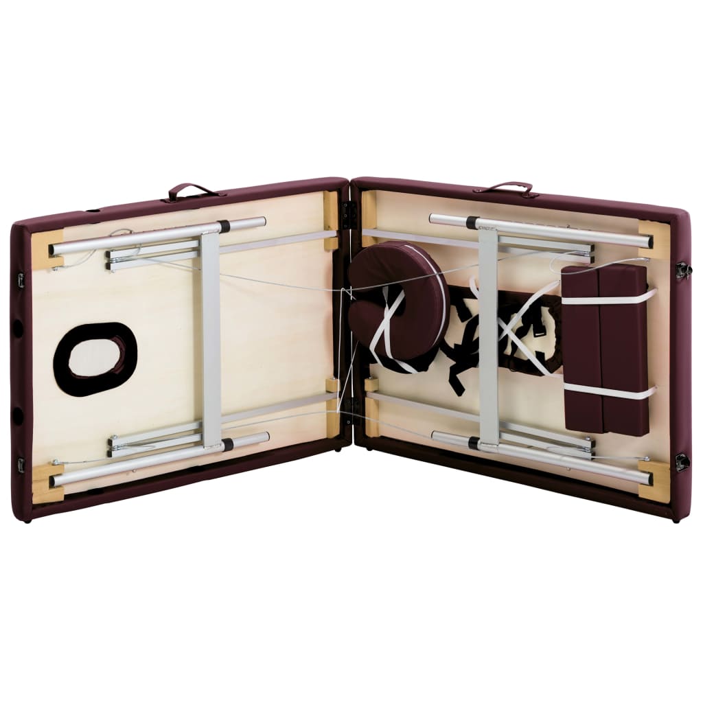 Lettino da Massaggio a 2 Sezioni in Alluminio Viola Vino