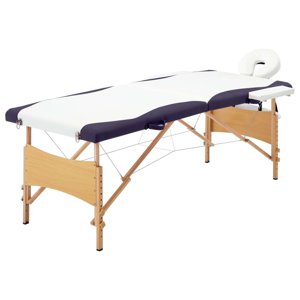 Lettino da massaggio pieghevole lettino da massaggio panca divano terapia cosmetica portatile professionale Shiatsu Reiki 2 zone legno bianco e viola 02_0001812