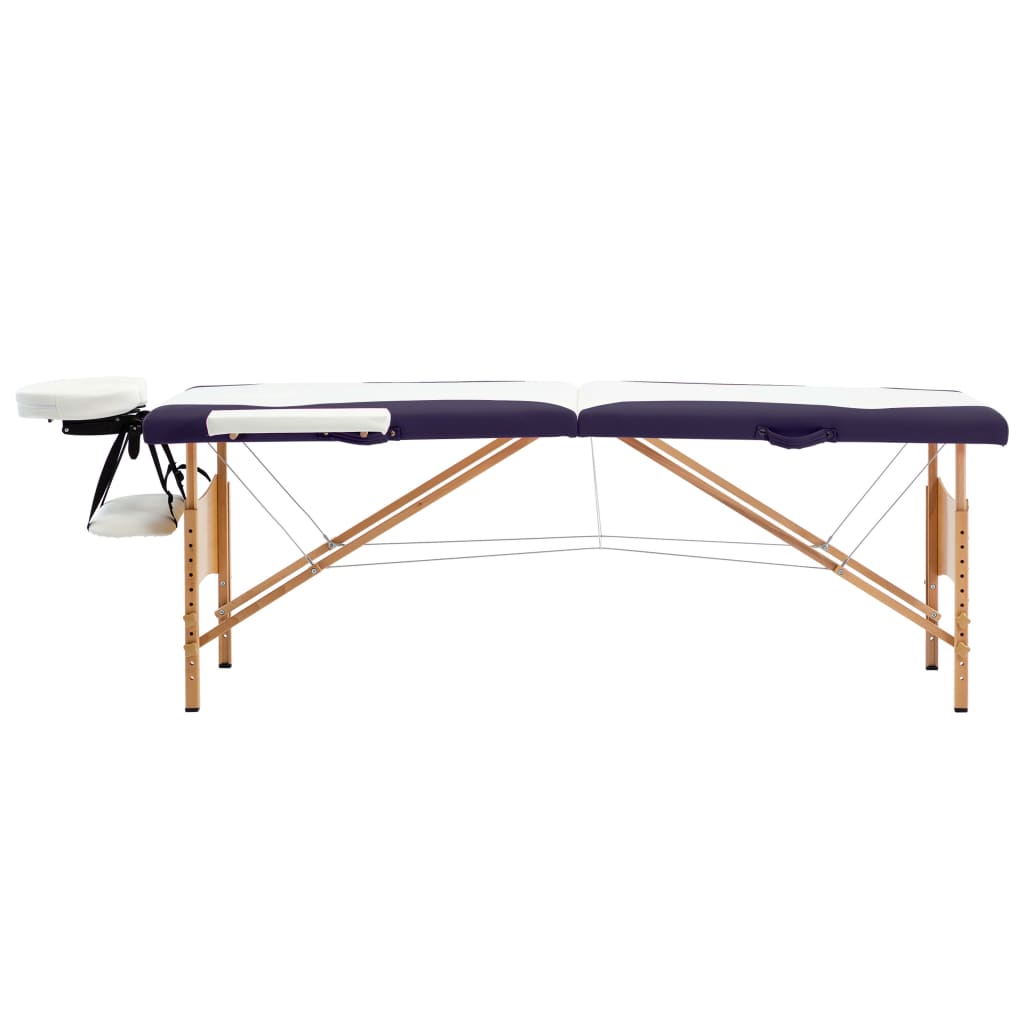 Lettino da massaggio pieghevole lettino da massaggio panca divano terapia cosmetica portatile professionale Shiatsu Reiki 2 zone legno bianco e viola 02_0001812