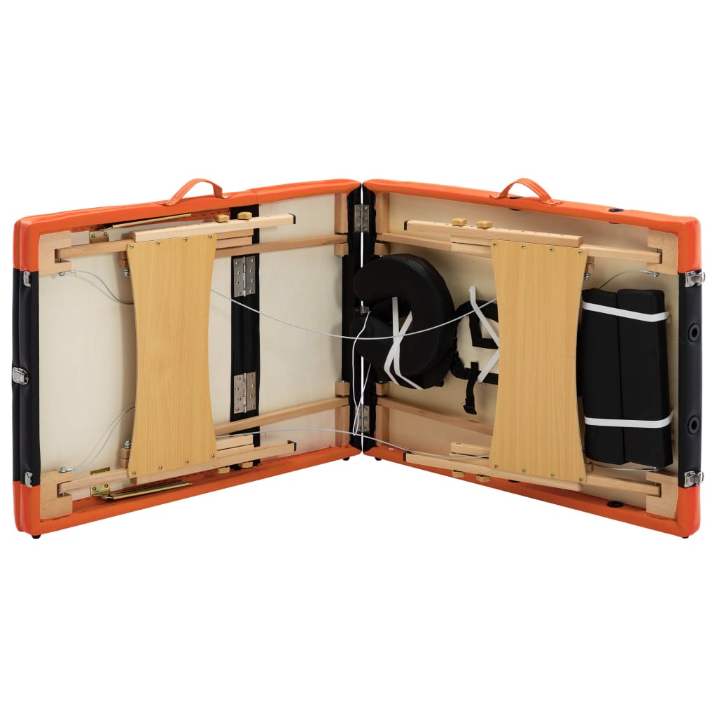 Lettino da Massaggio Pieghevole a 3 Sezioni Legno Nero Arancio 110211