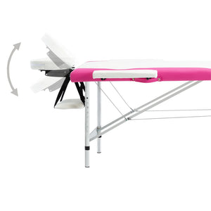 Lettino Massaggio Pieghevole 2 Zone in Alluminio Bianco e Rosa 110234