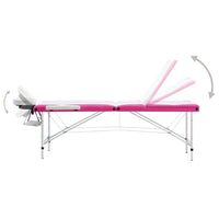 Lettino Massaggio Pieghevole 3 Zone in Alluminio Bianco e Rosa 110242