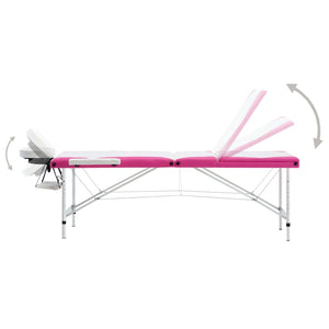 Lettino Massaggio Pieghevole 3 Zone in Alluminio Bianco e Rosa 110242