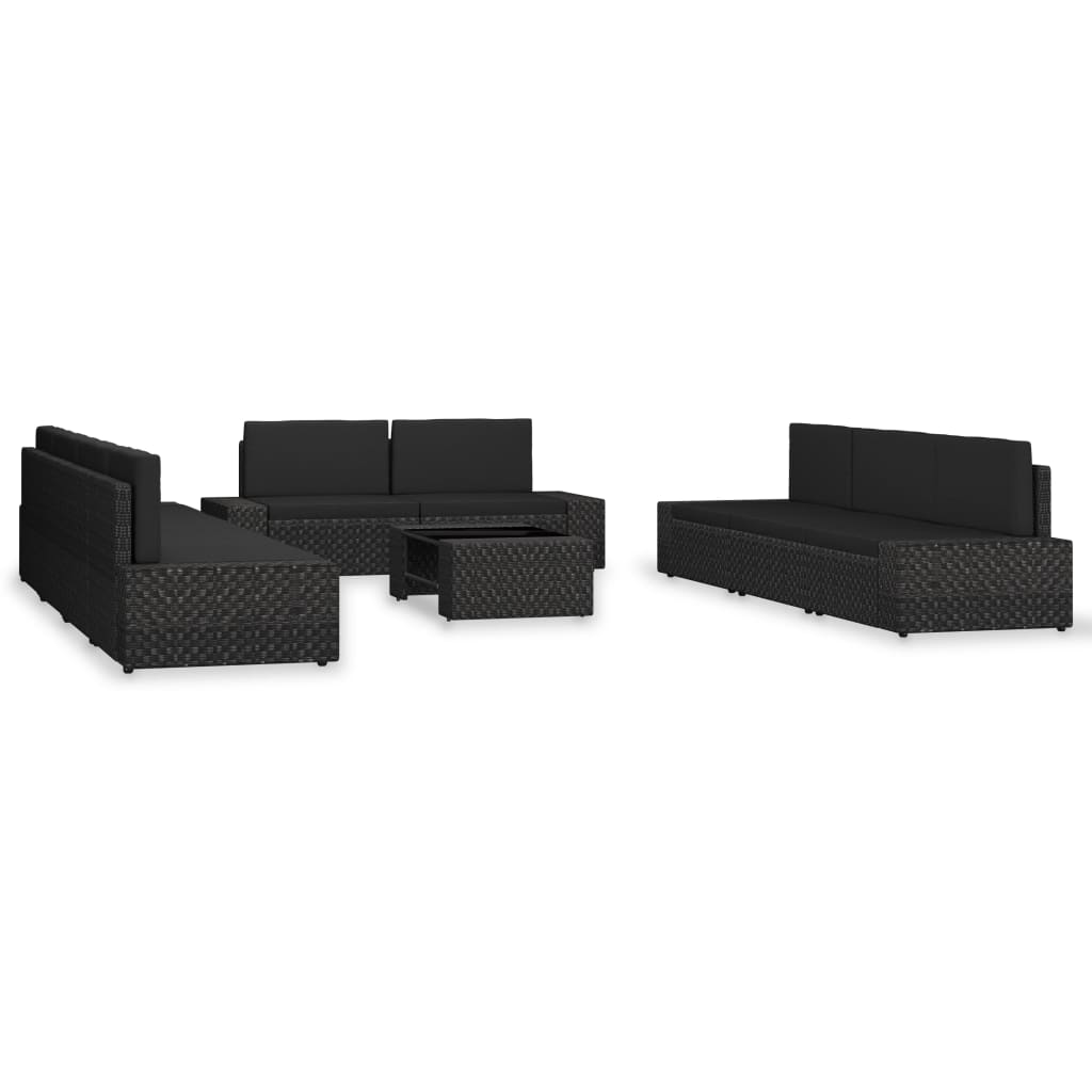 Set Divani da Giardino 10 pz in Polyrattan Nero cod mxl 39672