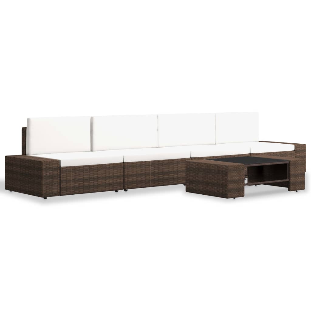 Set Divani da Giardino 5 pz in Polyrattan Marrone cod mxl 39699