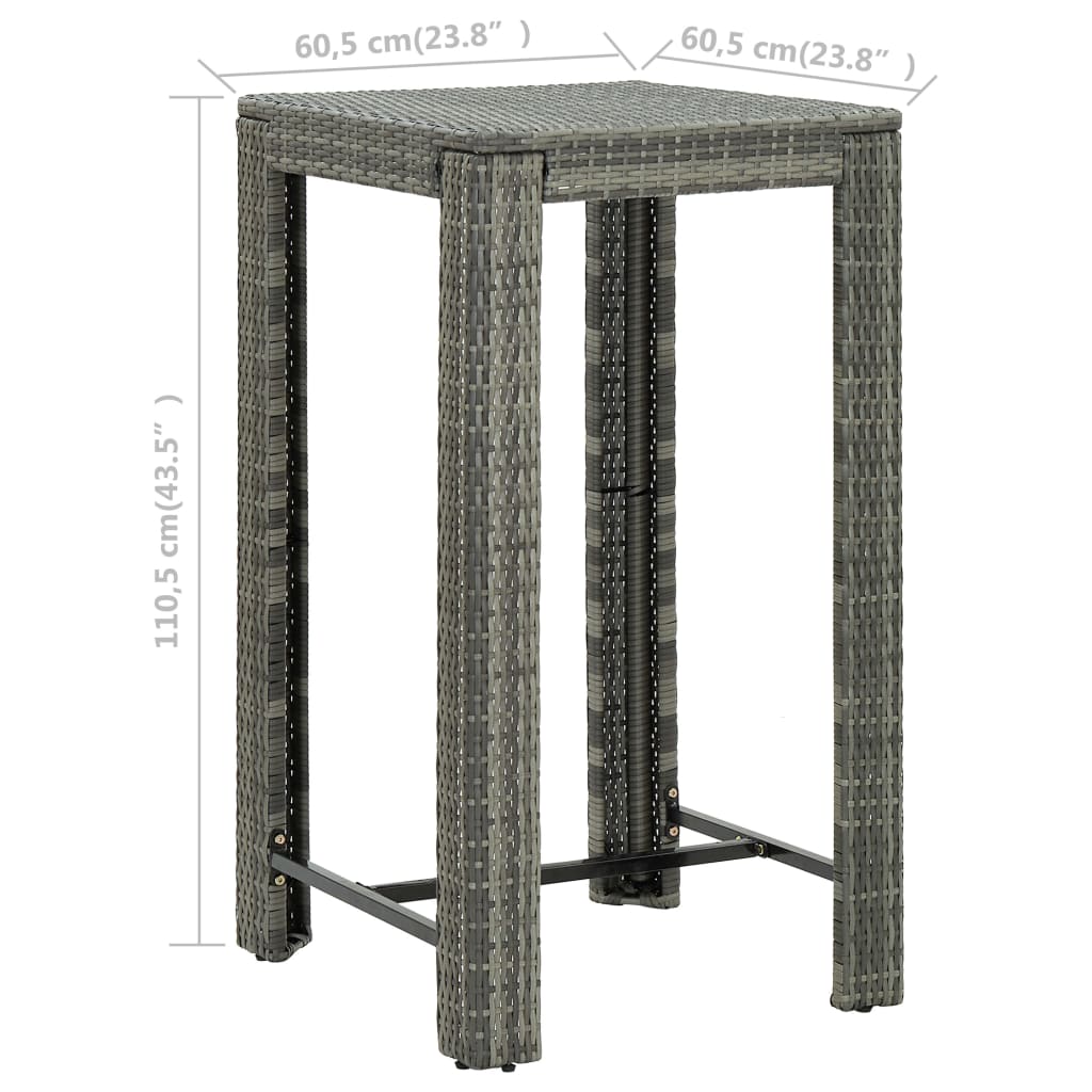 Tavolo da Bar da Giardino Grigio 60,5x60,5x110,5 cm Polyrattan cod mxl 52762