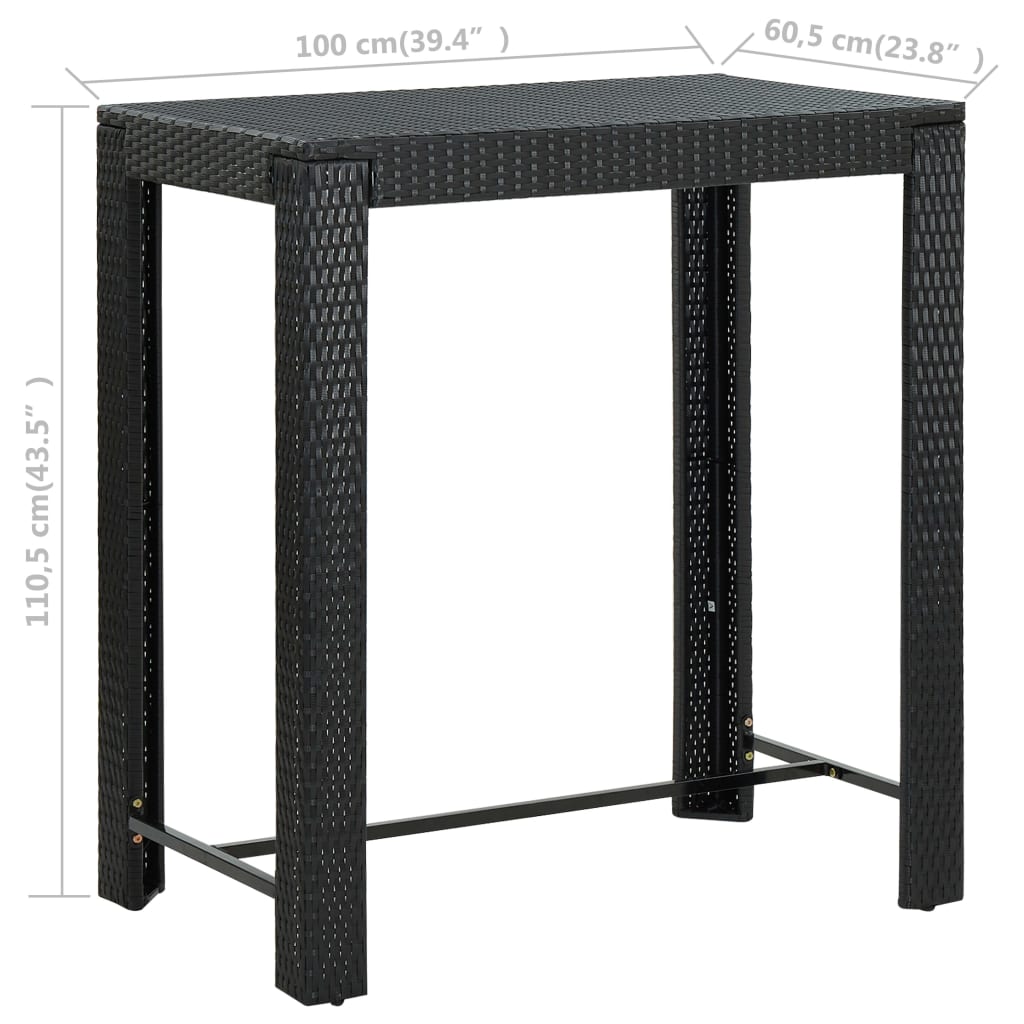 Tavolo da Bar da Giardino Nero 100x60,5x110,5 cm Polyrattan 45874