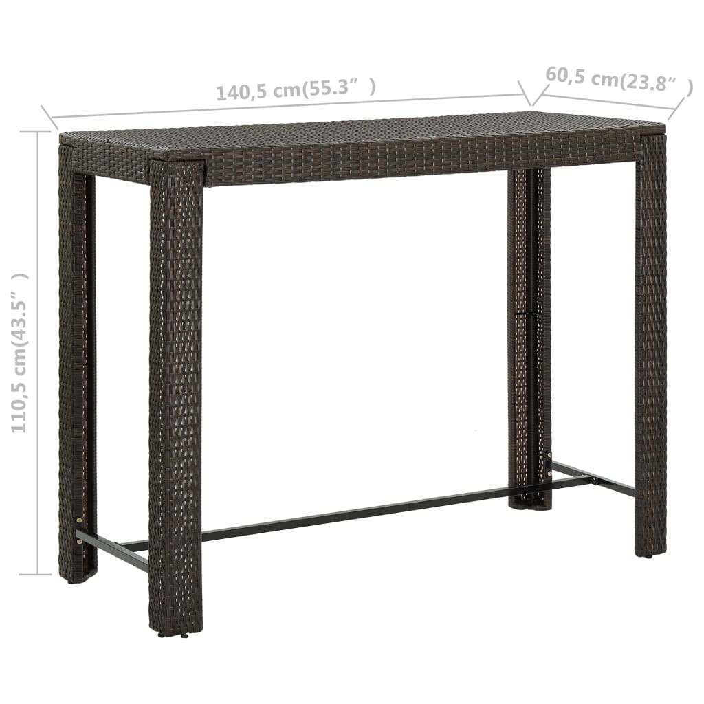 Tavolo Bar da Giardino Marrone 140,5x60,5x110,5 cm Polyrattan 45876