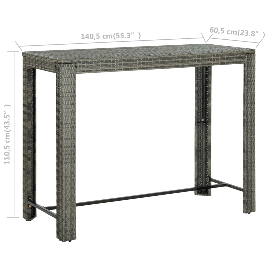 Tavolo Bar da Giardino Grigio 140,5x60,5x110,5 cm in Polyrattan cod mxl 34291