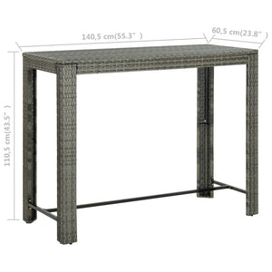 Tavolo Bar da Giardino Grigio 140,5x60,5x110,5 cm in Polyrattan cod mxl 34291