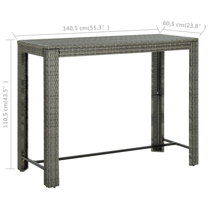 Tavolo Bar da Giardino Grigio 140,5x60,5x110,5 cm in Polyrattan 45878