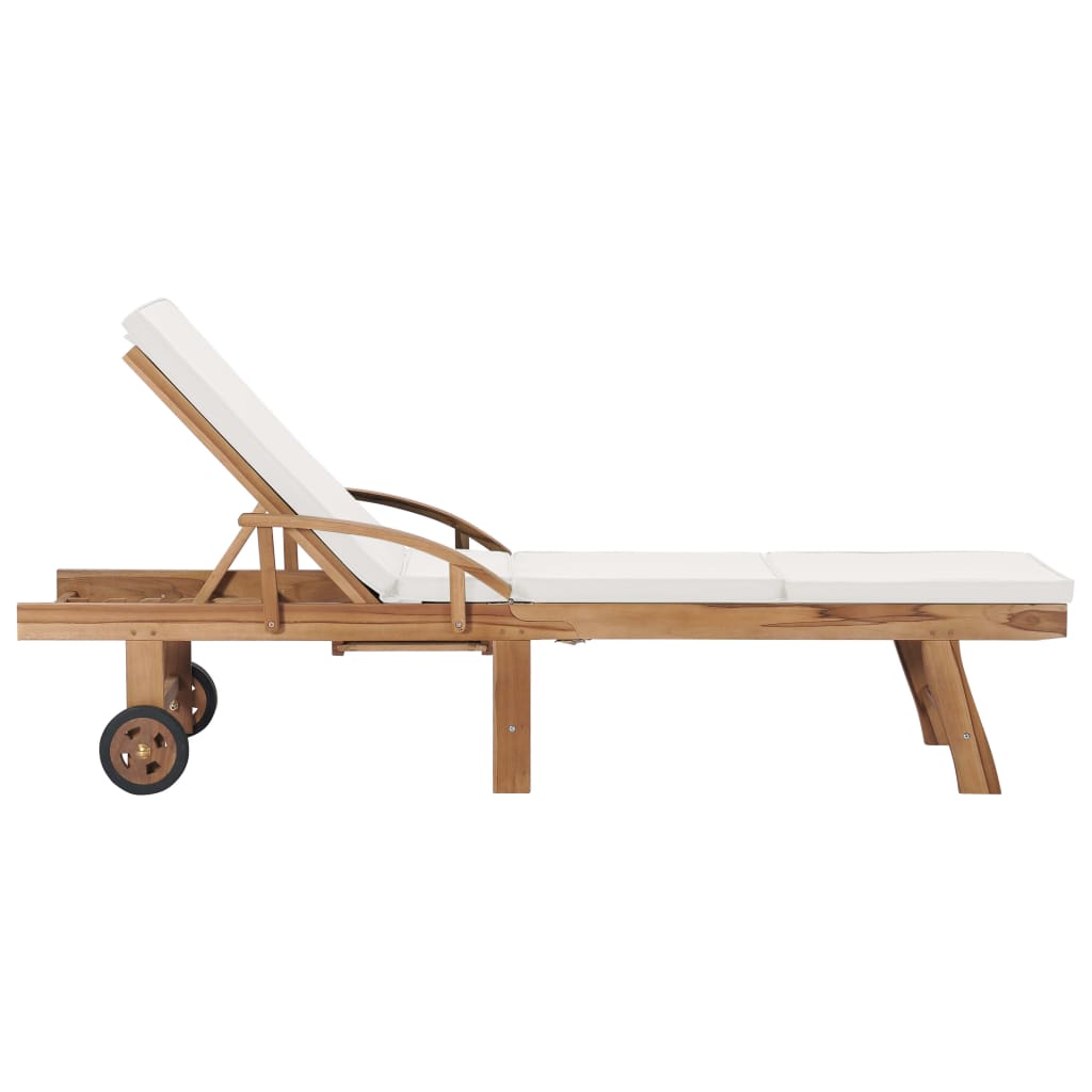 Set di 2 sdraio sdraio prendisole lettino da giardino terrazza mobili da esterno con cuscini legno massello di teak crema 02_0012154