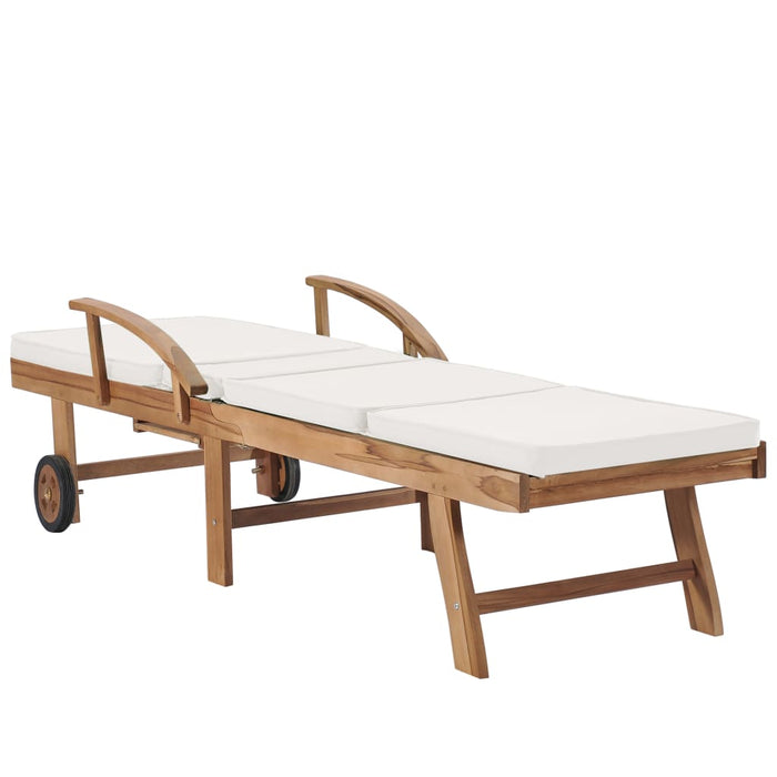 Set di 2 sdraio sdraio prendisole lettino da giardino terrazza mobili da esterno con cuscini legno massello di teak crema 02_0012154