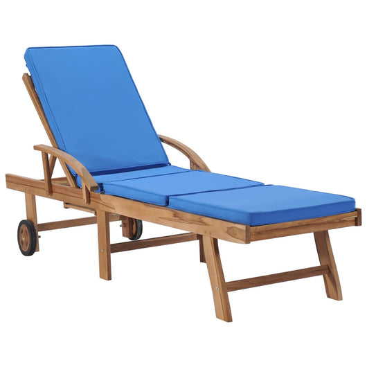 Set di 2 sdraio sedia a sdraio prendisole lettino da giardino terrazza mobili da esterno con cuscini legno massello di teak blu 02_0012153