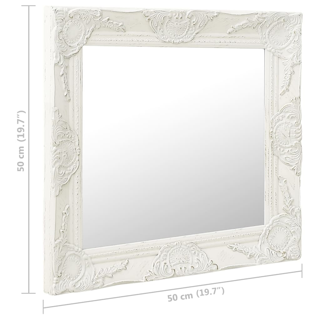 Specchio da Parete Stile Barocco 50x50 cm Bianco 320312