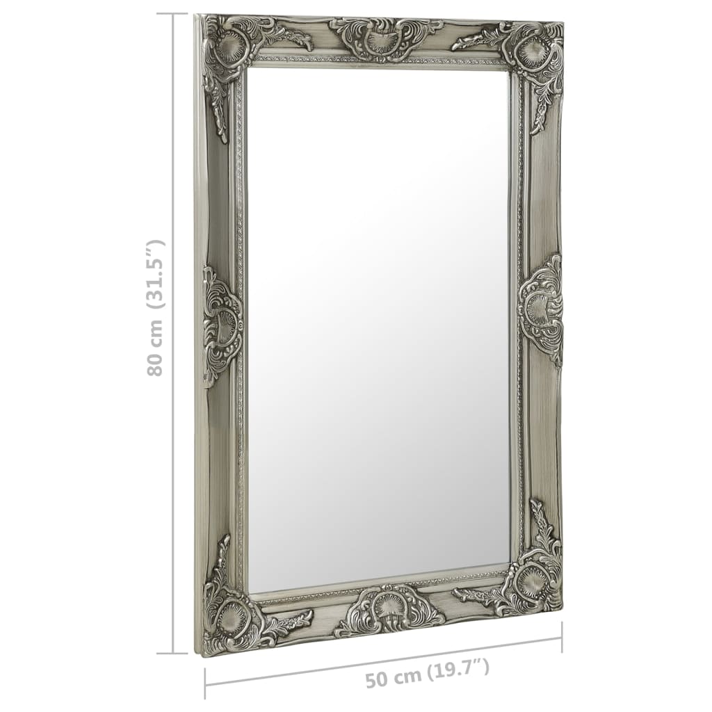 Specchio da Parete Stile Barocco-Specchio a Muro-Specchio Decorativo 50x80 cm Argento