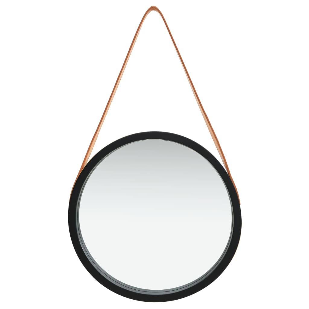 Specchio da Parete con Cinghia-Specchio a Muro-Specchio Decorativo 40 cm Nero
