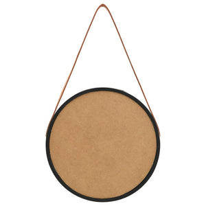 Specchio da Parete con Cinghia-Specchio a Muro-Specchio Decorativo 40 cm Nero