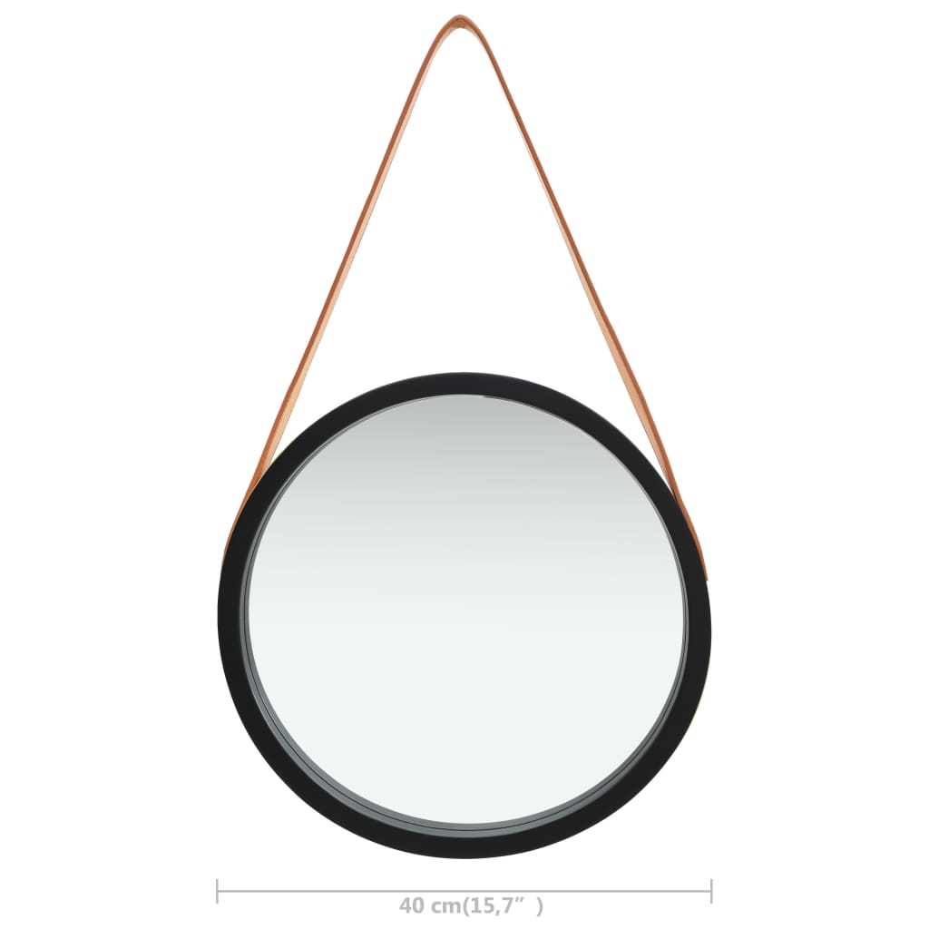 Specchio da Parete con Cinghia-Specchio a Muro-Specchio Decorativo 40 cm Nero