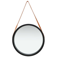 Specchio da Parete con Cinghia-Specchio a Muro-Specchio Decorativo 50 cm Nero