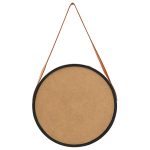 Specchio da Parete con Cinghia-Specchio a Muro-Specchio Decorativo 50 cm Nero