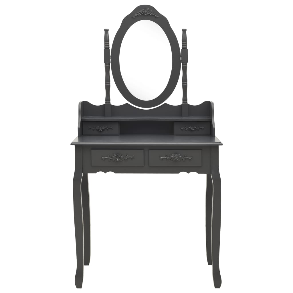 Tavolo da Trucco e Sgabello Grigio 75x69x140 cm Legno Paulownia 289317