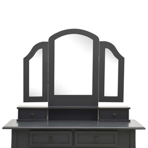 Tavolo da Trucco e Sgabello Grigio 100x40x146cm Legno Paulownia 289325