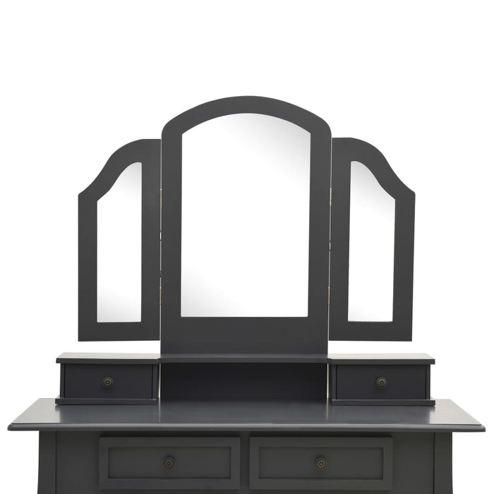 Tavolo da Trucco e Sgabello Grigio 100x40x146cm Legno Paulownia 289325