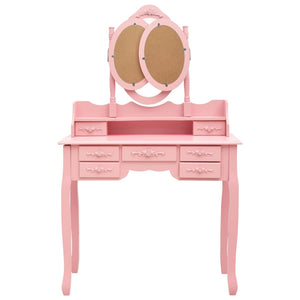 Tavolo da Trucco con Sgabello e Specchio Pieghevole in 3 Rosa cod mxl 73689