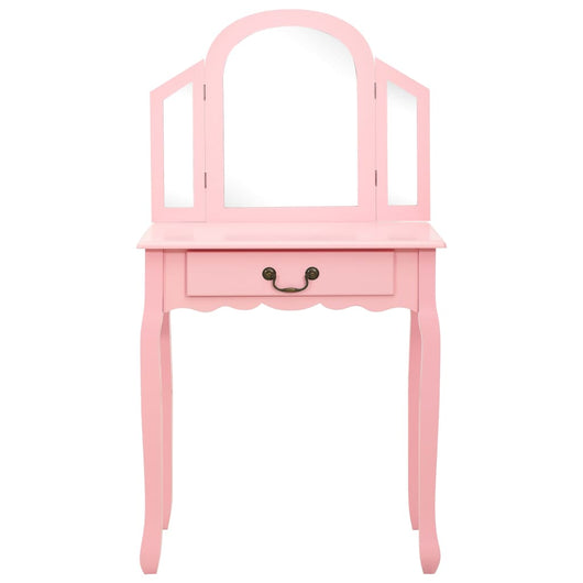 Tavolo da Trucco con Sgabello Rosa 65x36x128 cm Paulownia e MDF 289335