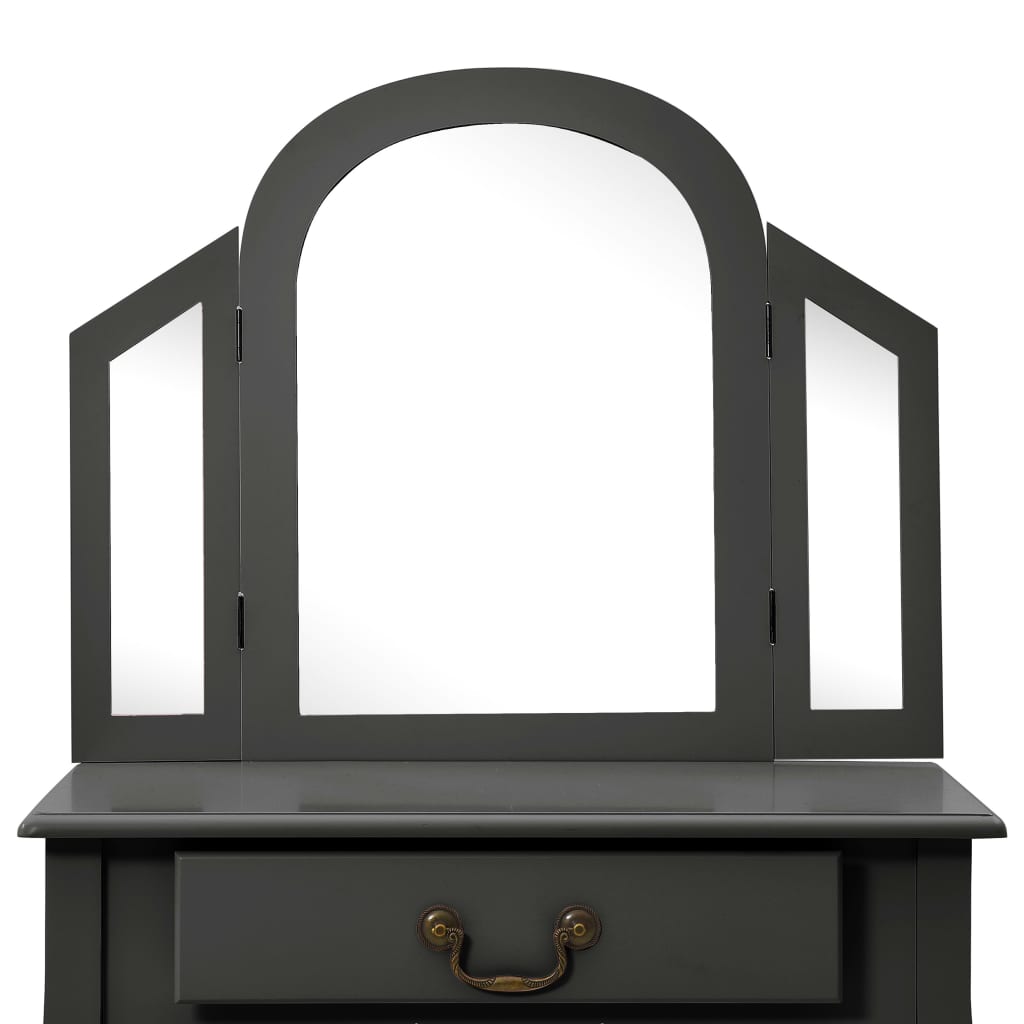 Toletta tavolo da trucco e sgabello 65 x 36 x 128 cm legno MDF grigio 02_0006378