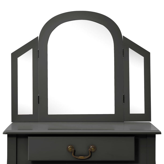 Toletta tavolo da trucco e sgabello 65 x 36 x 128 cm legno MDF grigio 02_0006378