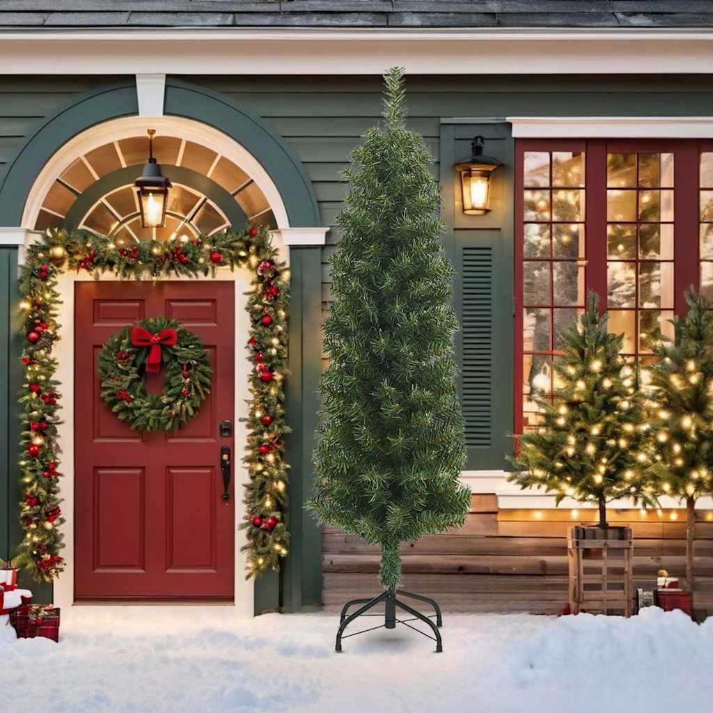 Albero di Natale Artificiale Sottile con Base Verde 210 cm PVC 320951