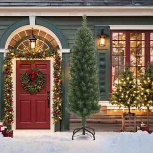 Albero di Natale Artificiale Sottile con Base Verde 210 cm PVC 320951