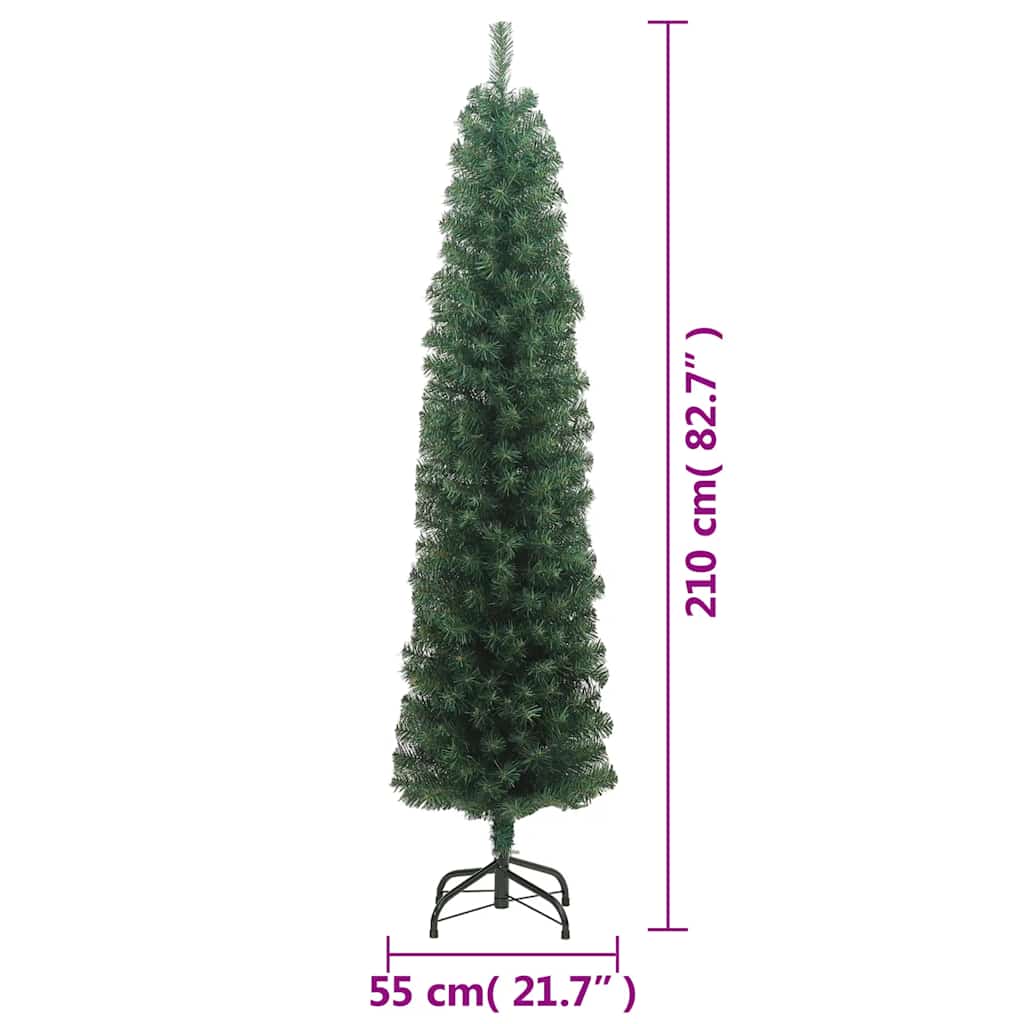 Albero di Natale Artificiale Sottile con Base Verde 210 cm PVC 320951