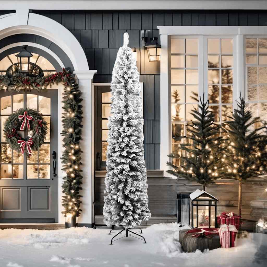 Albero di Natale Artificiale-Decorazioni natalizie con Neve Fioccata Verde 210 cm PVC