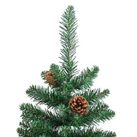 Albero di Natale Sottile con Legno Vero e Pigne Verde 150cm PVC