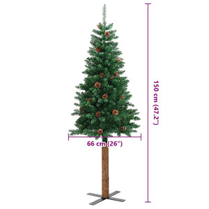 Albero di Natale Sottile con Legno Vero e Pigne Verde 150cm PVC 320957