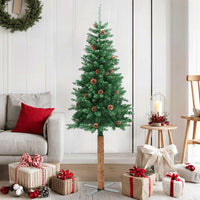 Albero di Natale Sottile con Legno Vero e Pigne Verde 150cm PVC 320957
