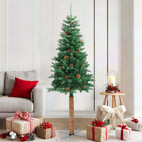 Albero di Natale Sottile con Legno Vero e Pigne Verde 180cm PVC 320958