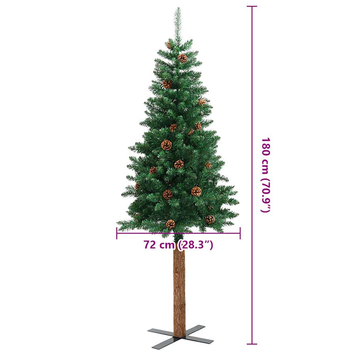 Albero di Natale Sottile con Legno Vero e Pigne Verde 180cm PVC 320958