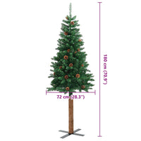 Albero di Natale Sottile con Legno Vero e Pigne Verde 180cm PVC