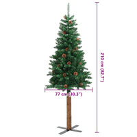 Albero di Natale Sottile con Legno Vero e Pigne Verde 210cm PVC 320959