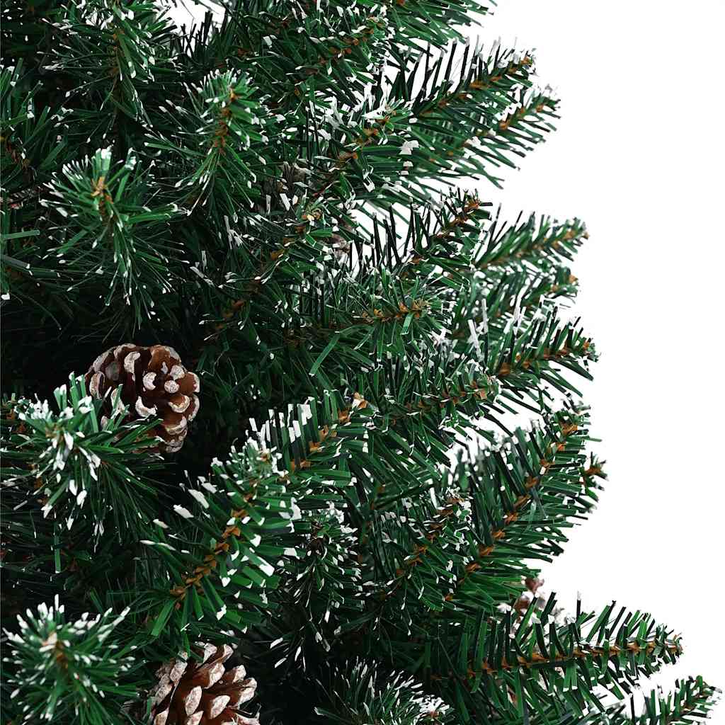 Albero di Natale Sottile Legno Vero Verde con Neve Bianca 150cm