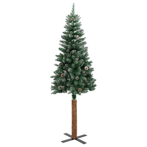 Albero di Natale Sottile con Legno Vero e Neve Verde 180 cm 320961