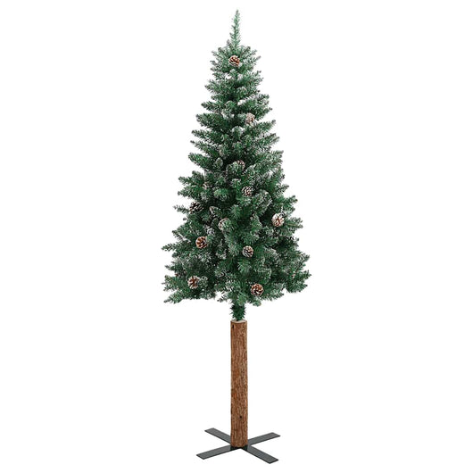 Albero di Natale Sottile Legno Vero Verde con Neve Bianca 180cm cod mxl 15623