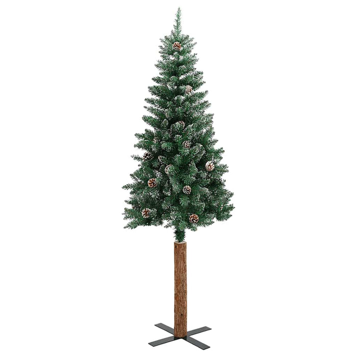Albero di Natale Sottile Legno Vero Verde con Neve Bianca 180cm cod mxl 15623