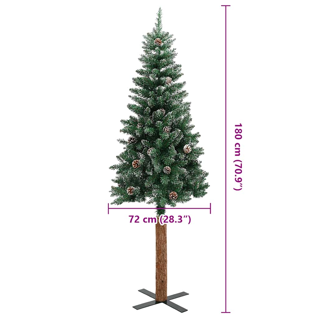 Albero di Natale Sottile Legno Vero Verde con Neve Bianca 180cm cod mxl 15623